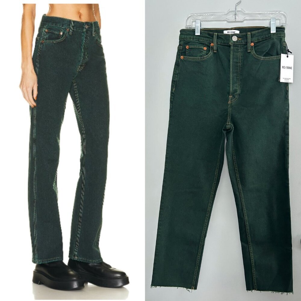 Re/Done NWT Denim Jeans Size 28 US 90s High Rise Loose Stove Pipe Evergreen